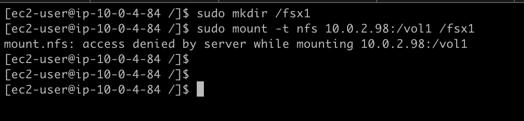 Figure 10 Screenshot showing team three is blocked from NFS access of team one’s volume