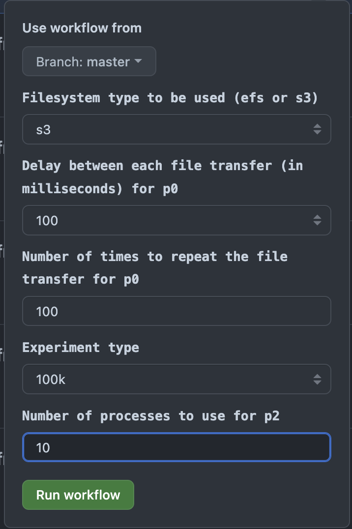 Figure 2 Parameters for data transfer benchmark test