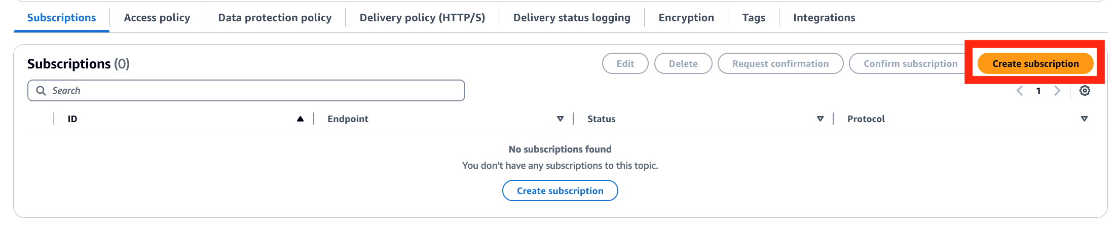 Figure 7: Create SNS subscription