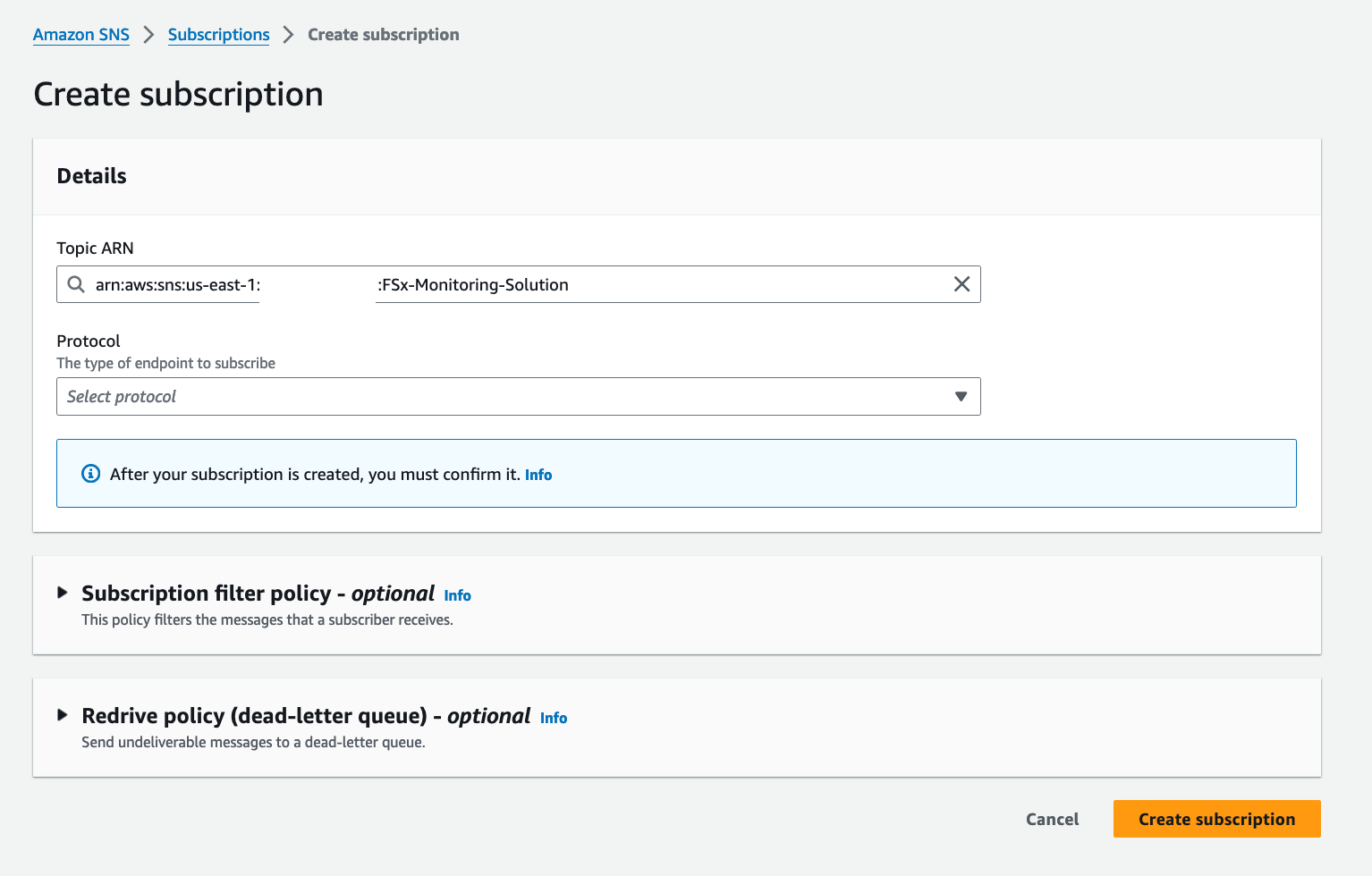 Figure 8: Create subscription