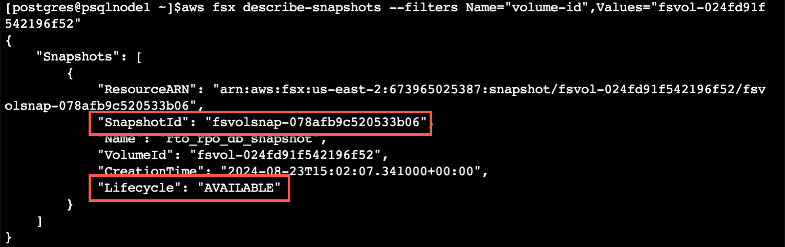 Figure 11: Snapshot ID and lifecycle status