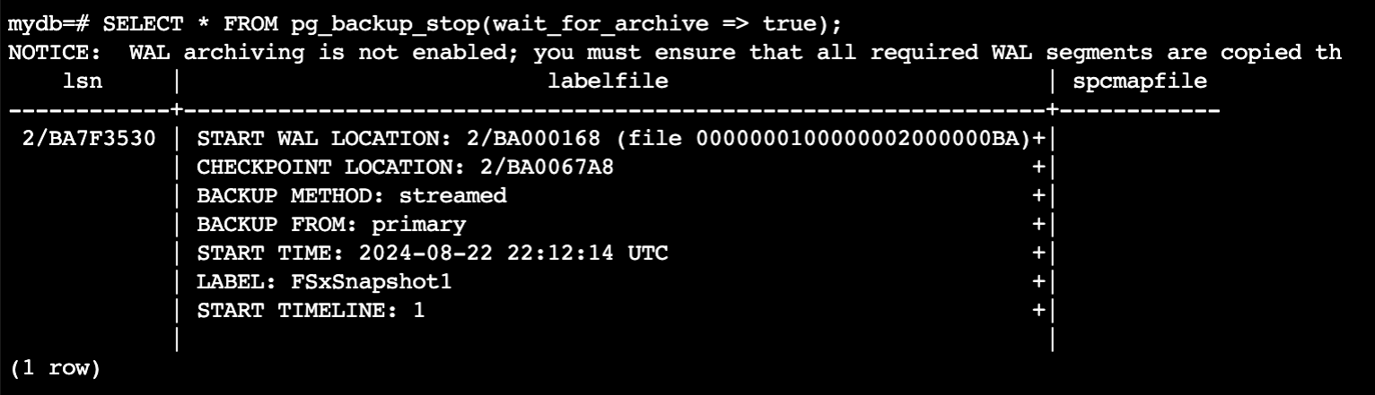 Figure 12: Exit PostgreSQL backup mode