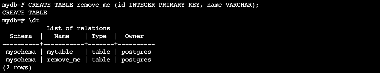 Figure 13: Create table output in PostgreSQL