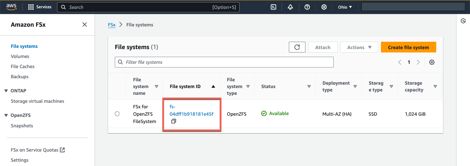 Figure 16: Amazon FSx file systems
