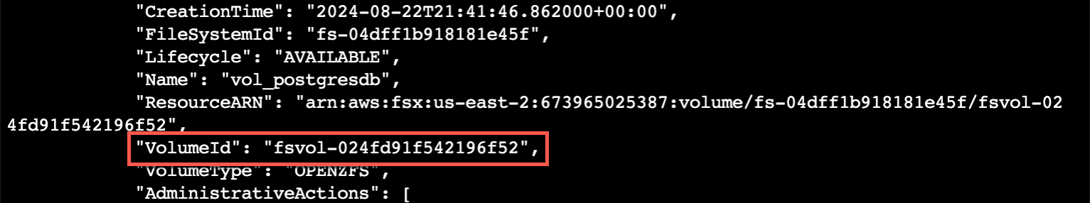 Figure 8 Volume ID for PostgreSQL volume B
