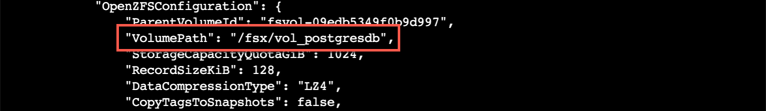 Figure 8 Volume ID for PostgreSQL volume C