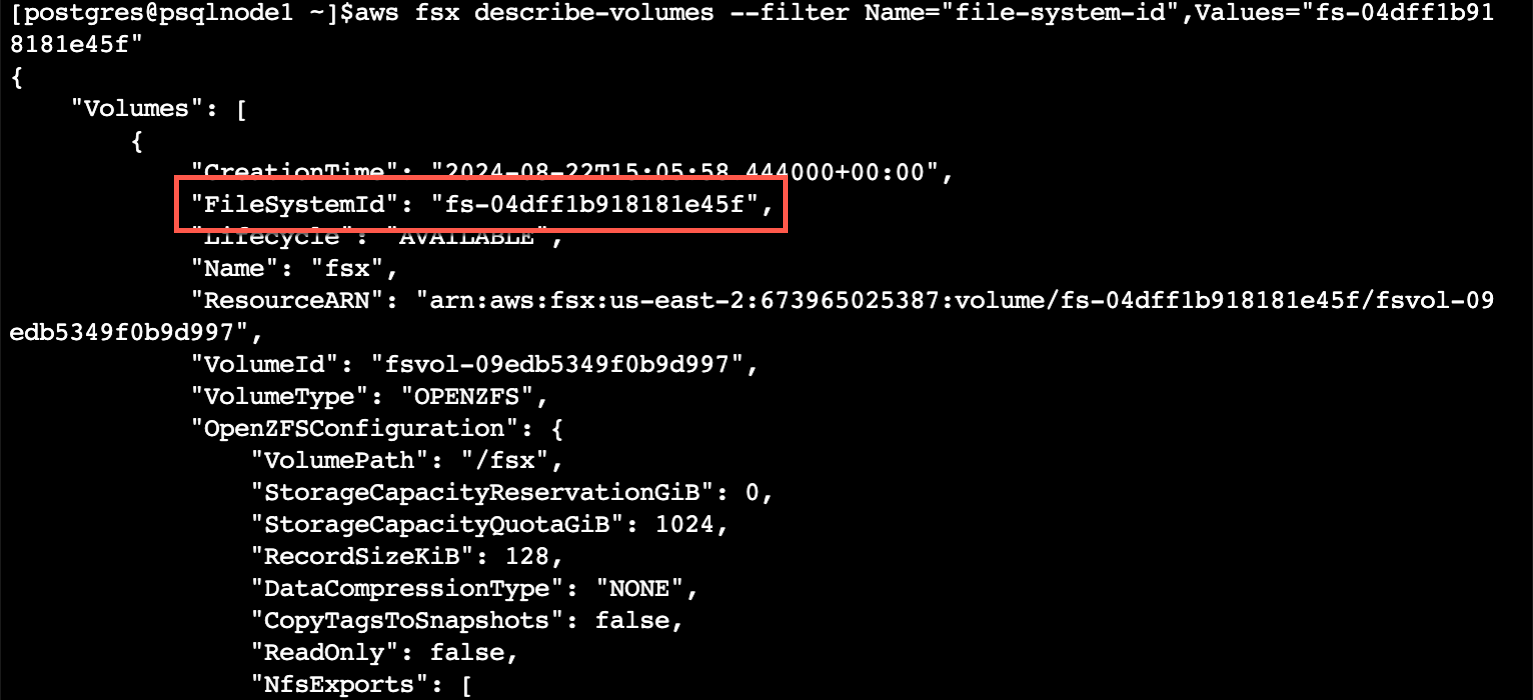 Figure 8: Volume ID for PostgreSQL volume