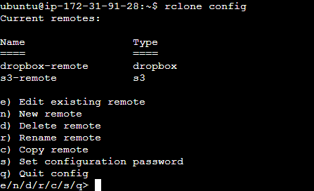 Figure 8: Editing rclone configuration