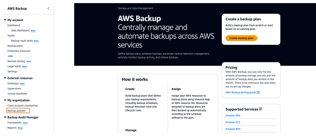 Figure 1.1 Choose Backup Policies from the menu on the left