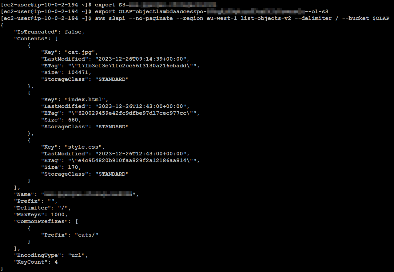 Listing the S3 Object Lambda Access Point using the AWS CLI