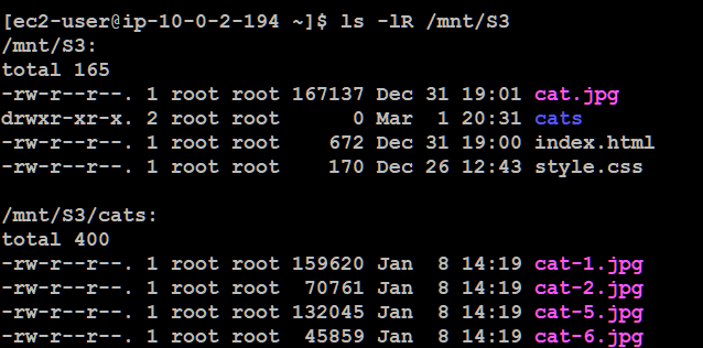 Listing the original S3 bucket using Mountpoint for Amazon S3