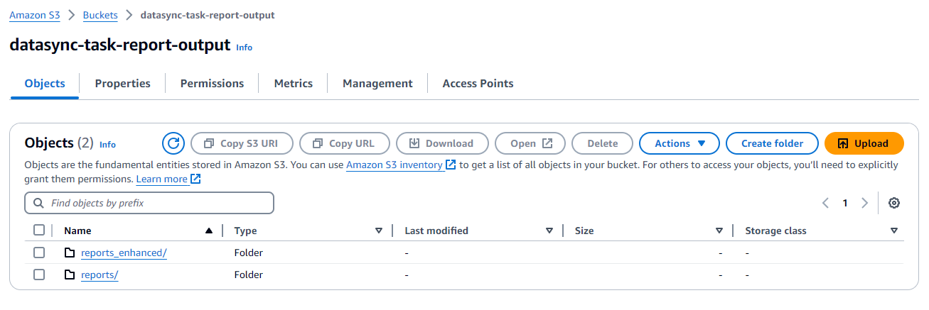S3 bucket configuration for datasync task report output