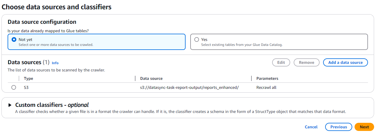Glue crawler configuration