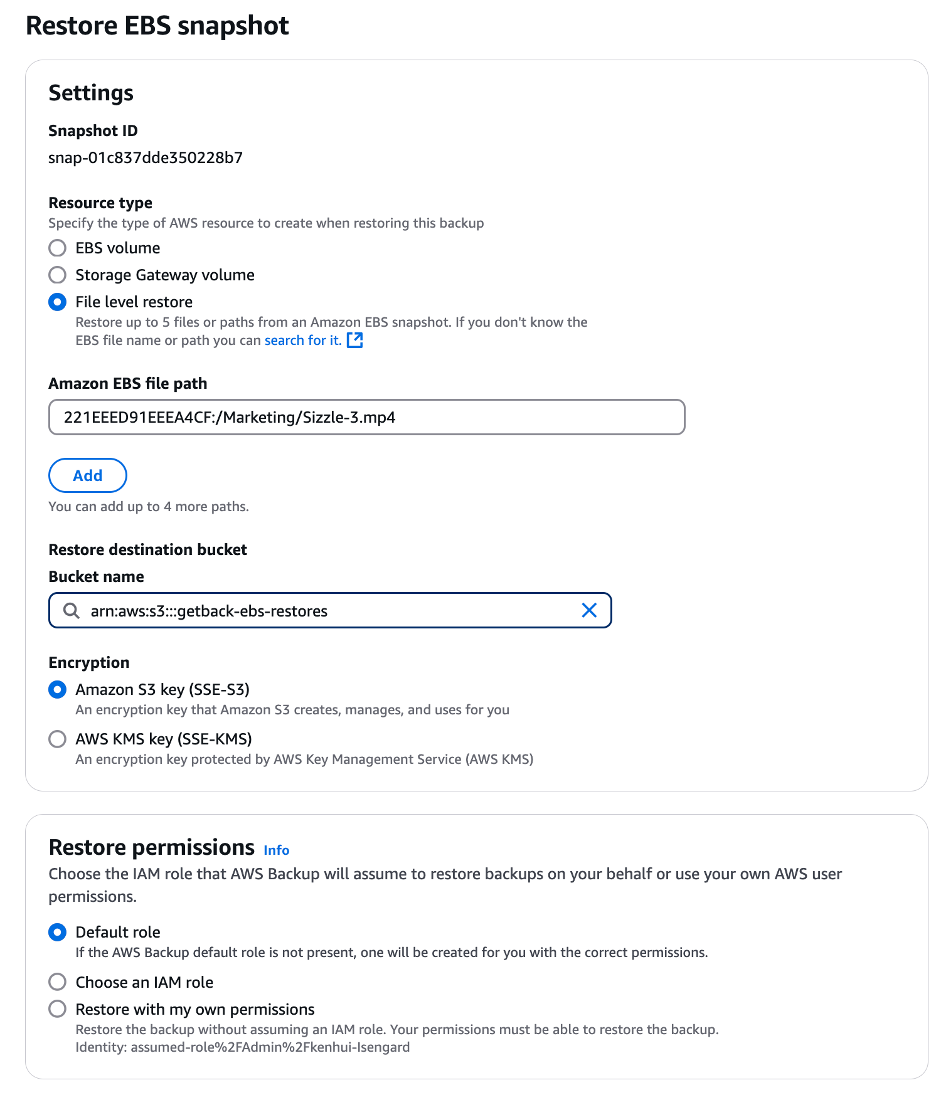 Figure 6. Restore selected file from EBS snapshot