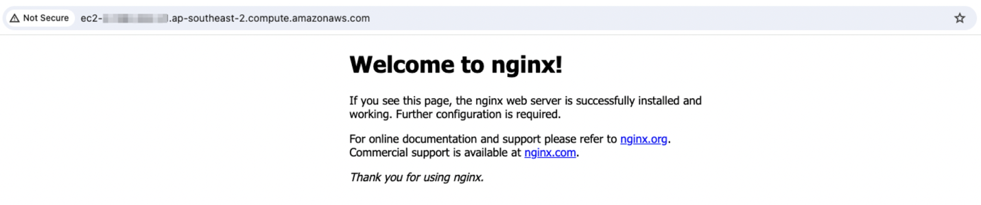 Figure 12: NGINX home page of the recovered web server instance