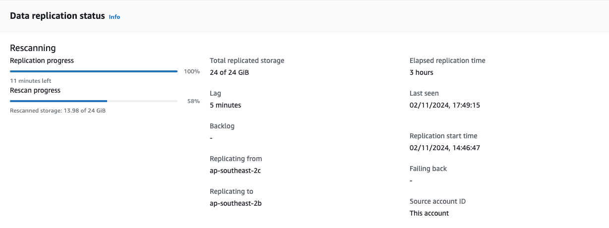Figure 17: Rescanning progress of the recovered instance in the Elastic Disaster Recovery console
