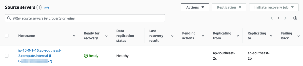 Figure 18: New source server is now ready for recovery in the Elastic Disaster Recovery console