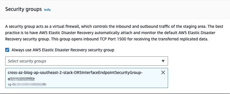 Figure 3: Security group configuration for Elastic Disaster Recovery