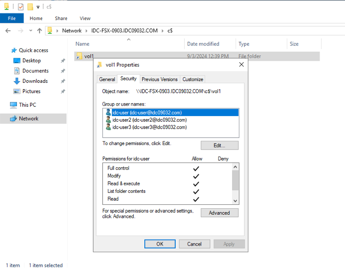 Figure 12: User and AD permission information in the IDC environment before migration