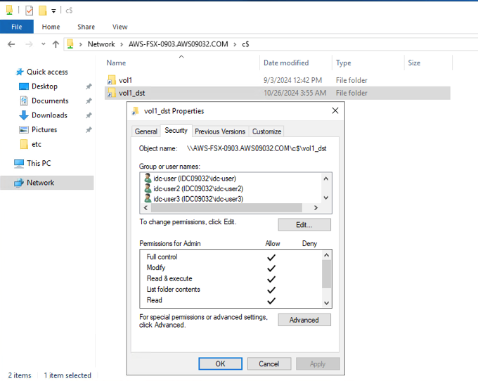 Figure 13: User and AD permission information in the AWS environment after migration