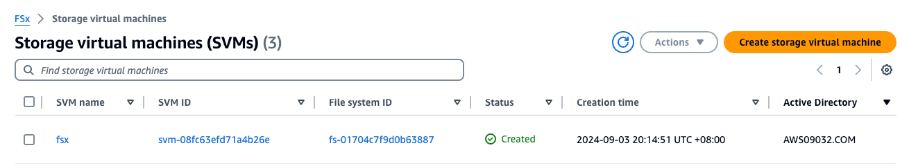 Figure 9: Screenshot of FSx for ONTAP integrated with AD in the AWS environment
