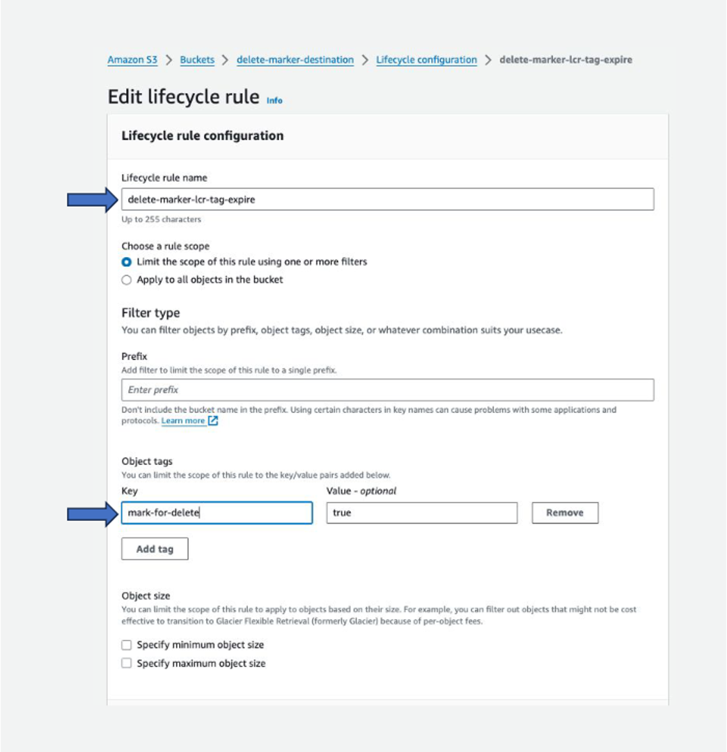 Figure 4.1.1- Enabling the S3 Lifecycle rule that is limited only to the objects with the specified tag