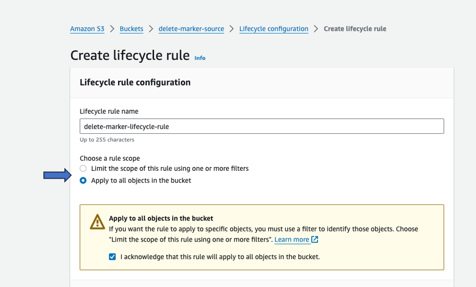 Figure 4.3- Creating a second rule that is applicable for all objects in the bucket