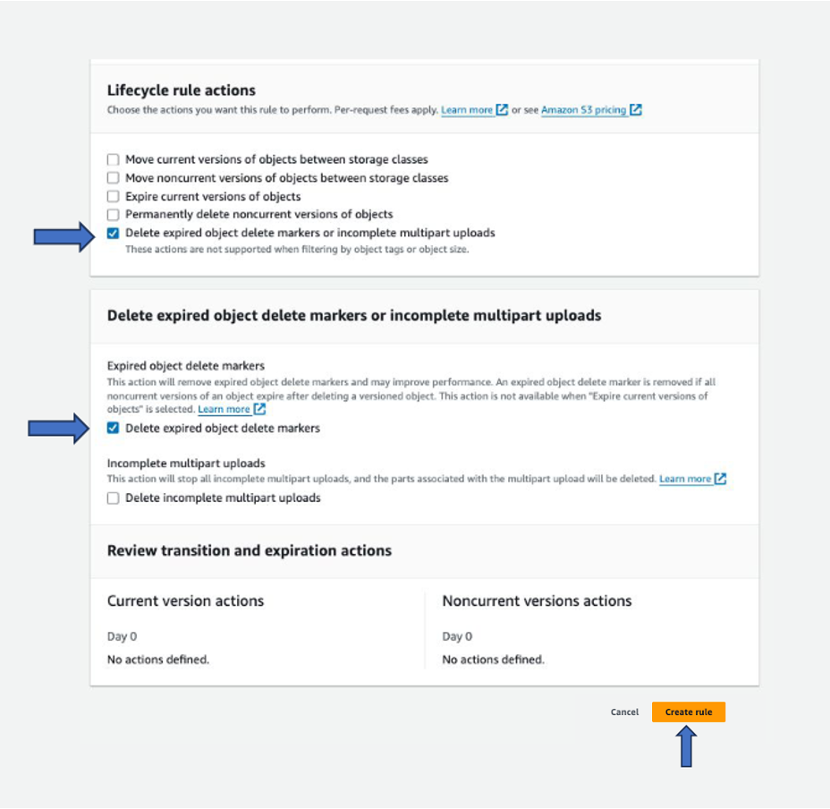 Figure 4.4- Select the options to delete the expired delete markers and create the rule