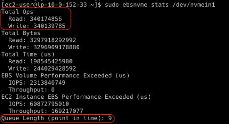 2. Issue the same ebsnvme command after a desired interval