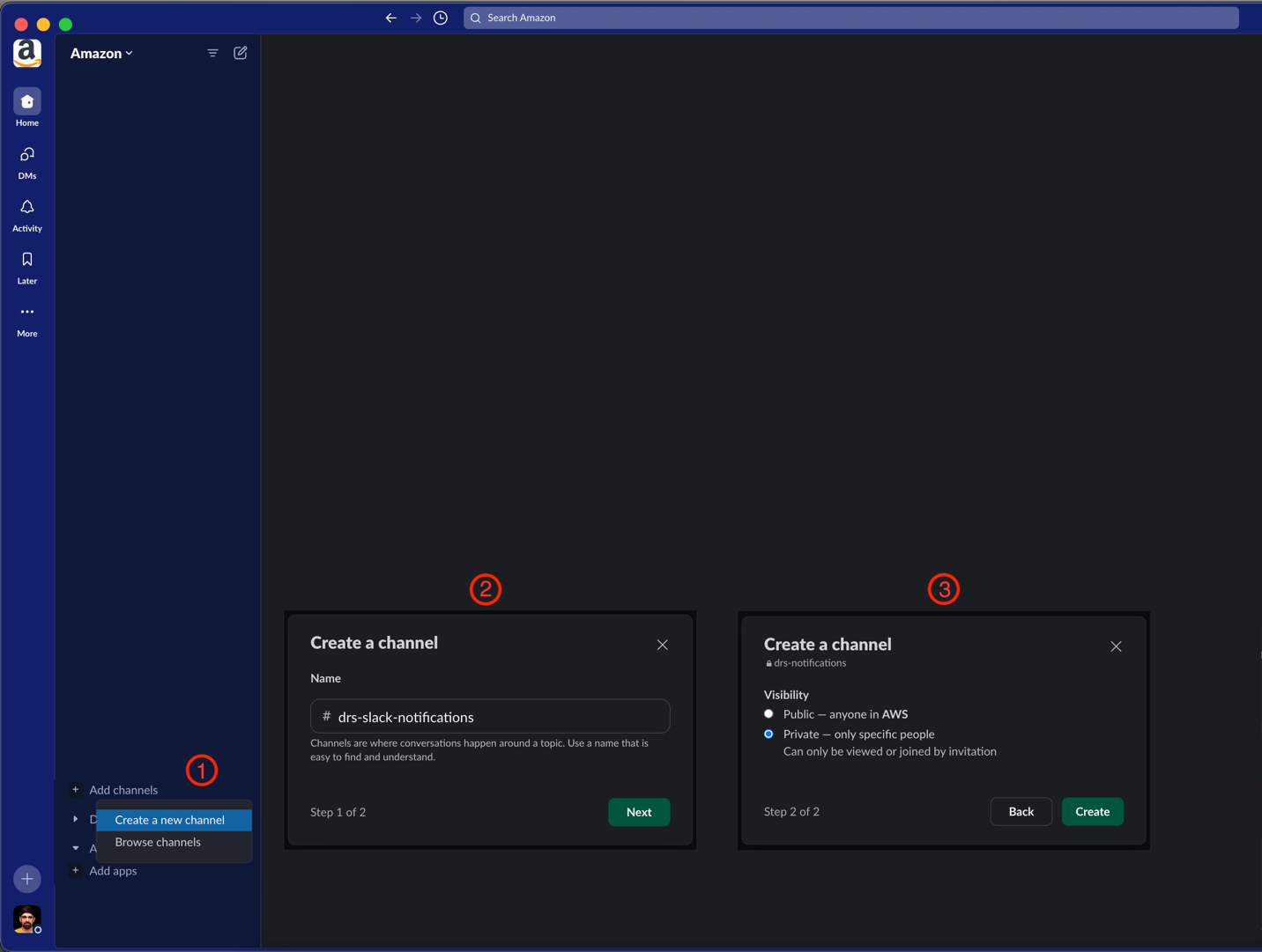 Figure 3 Creating Slack channel