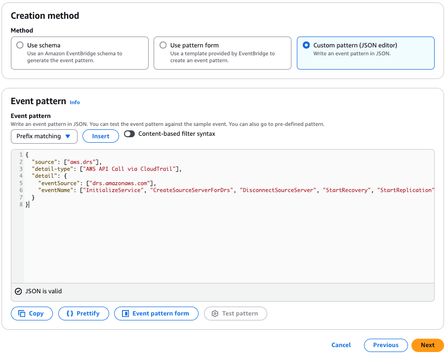 Figure 19: Adding CloudWatch Event pattern