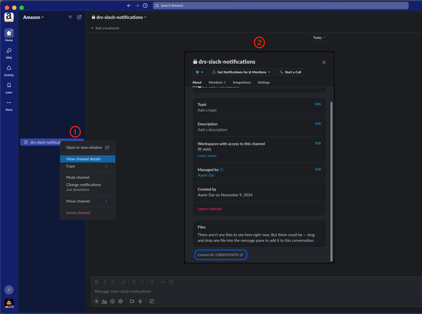 Figure 11: Viewing Slack channel ID