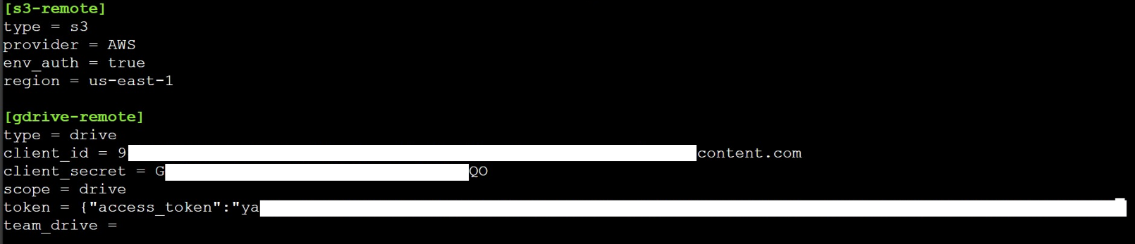 Figure 8 - Rclone configuration file (Gdrive to S3)