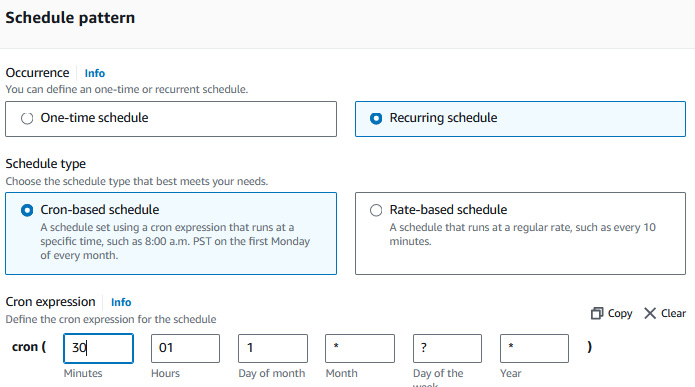 Figure 8 - Configuring the Cron based schedule with a cron expression syntax