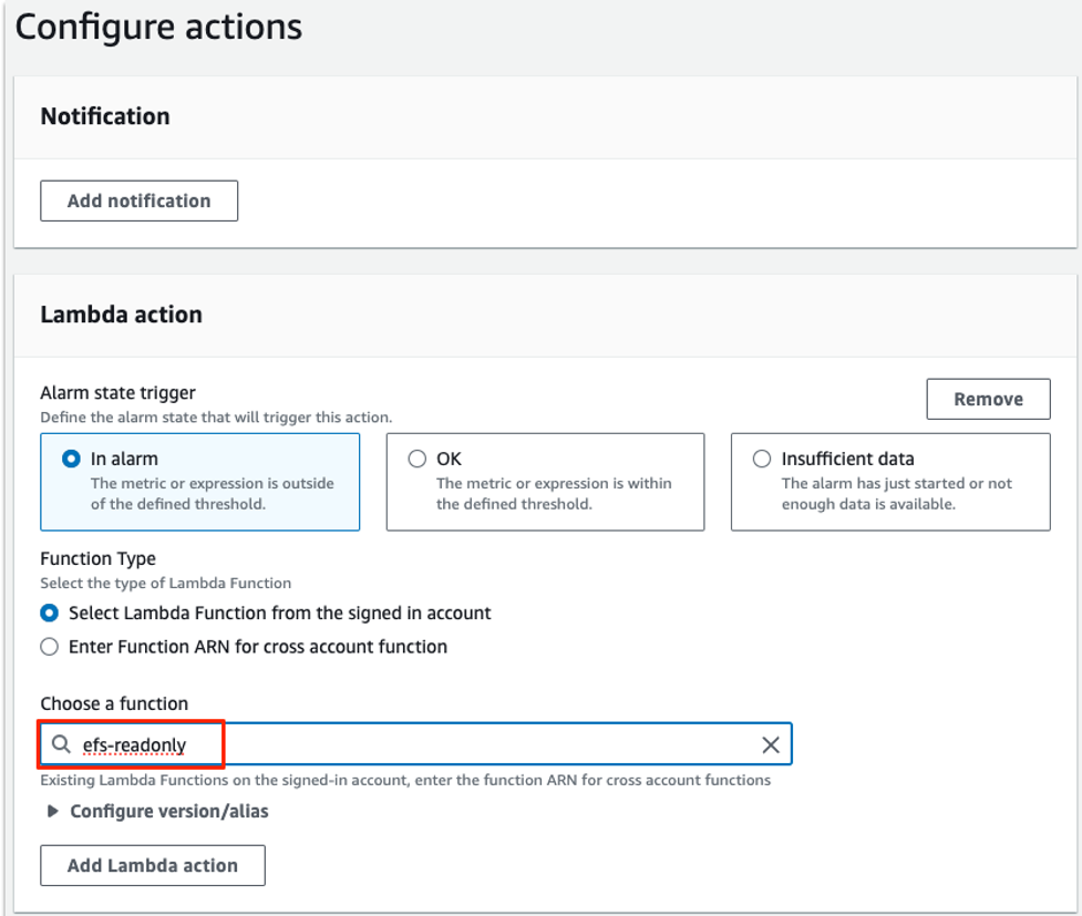 3.	Edit the CloudWatch alarm for hard quota.