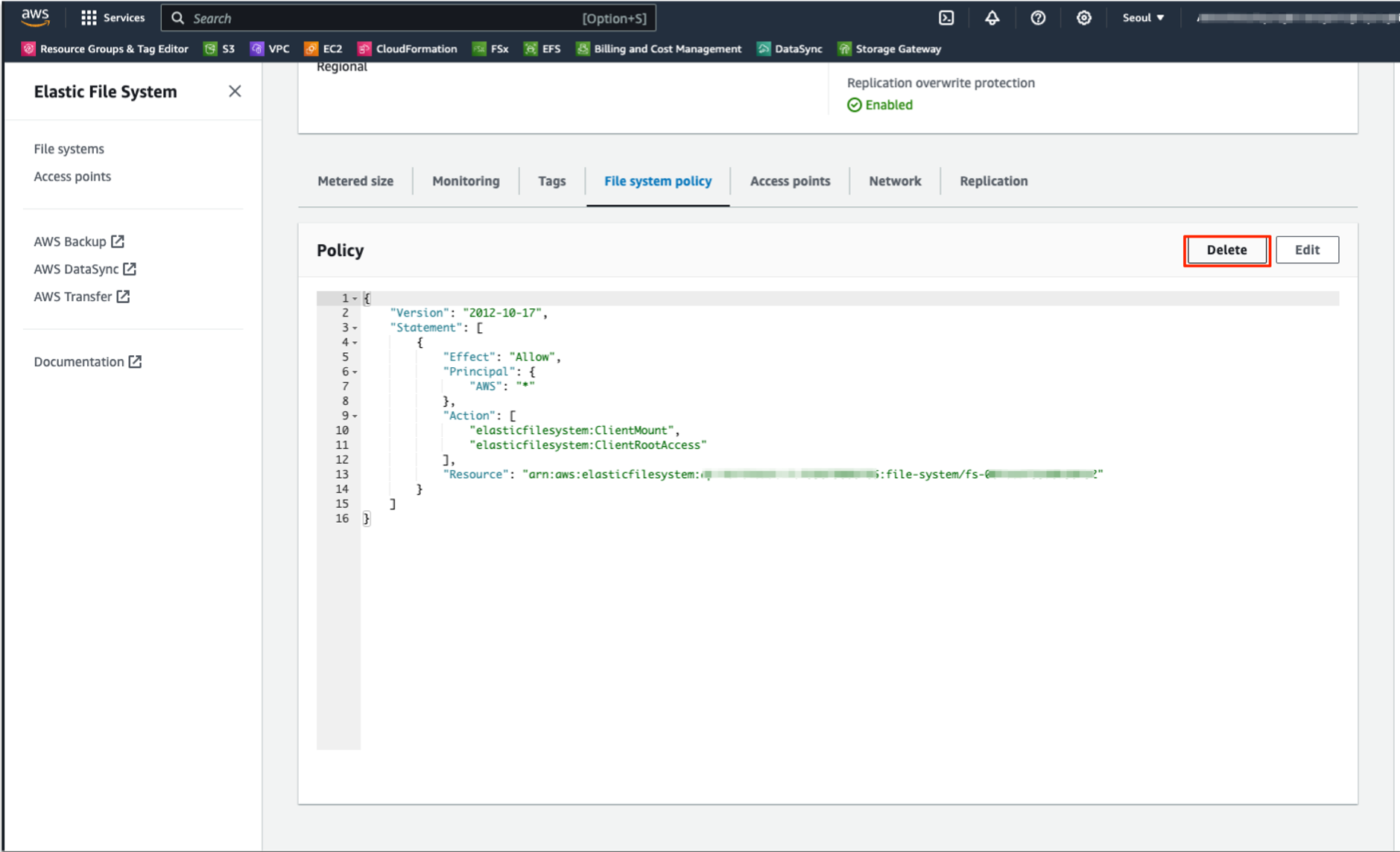 Figure 14: Read-only EFS file system policy