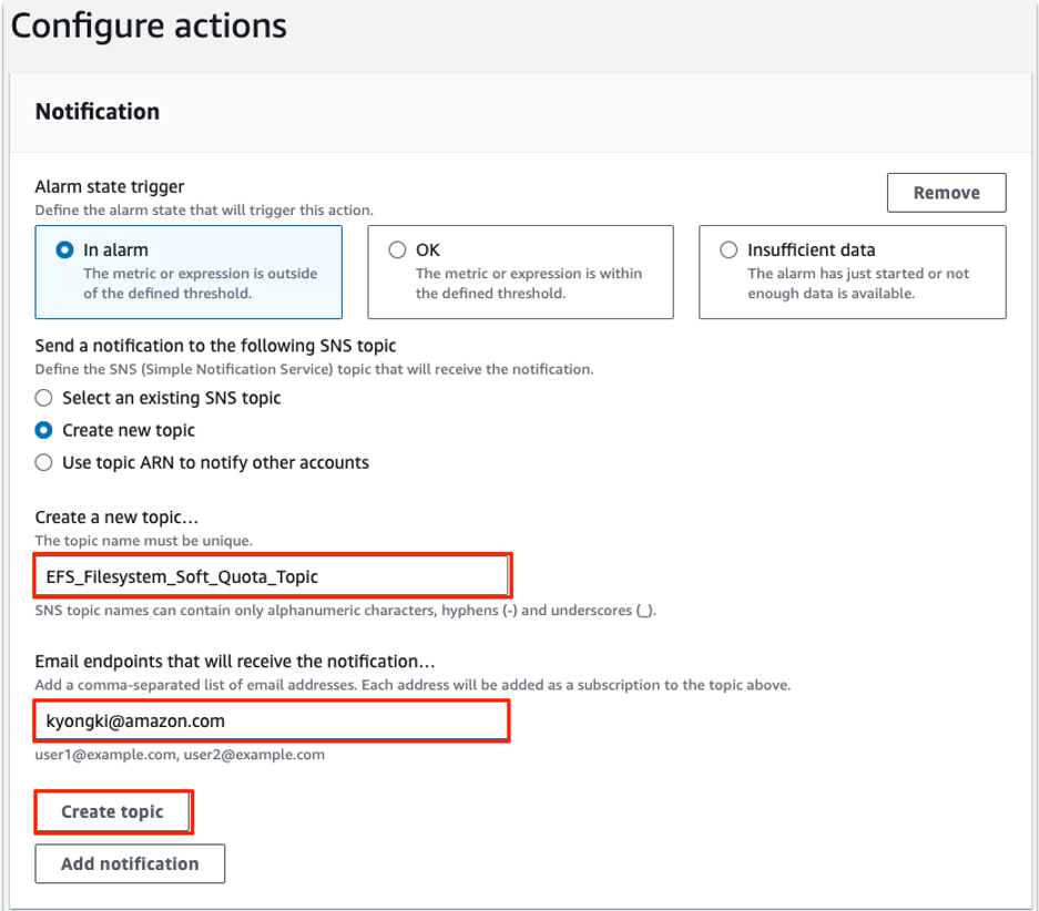 Figure 5: Configuring actions for CloudWatch alarm