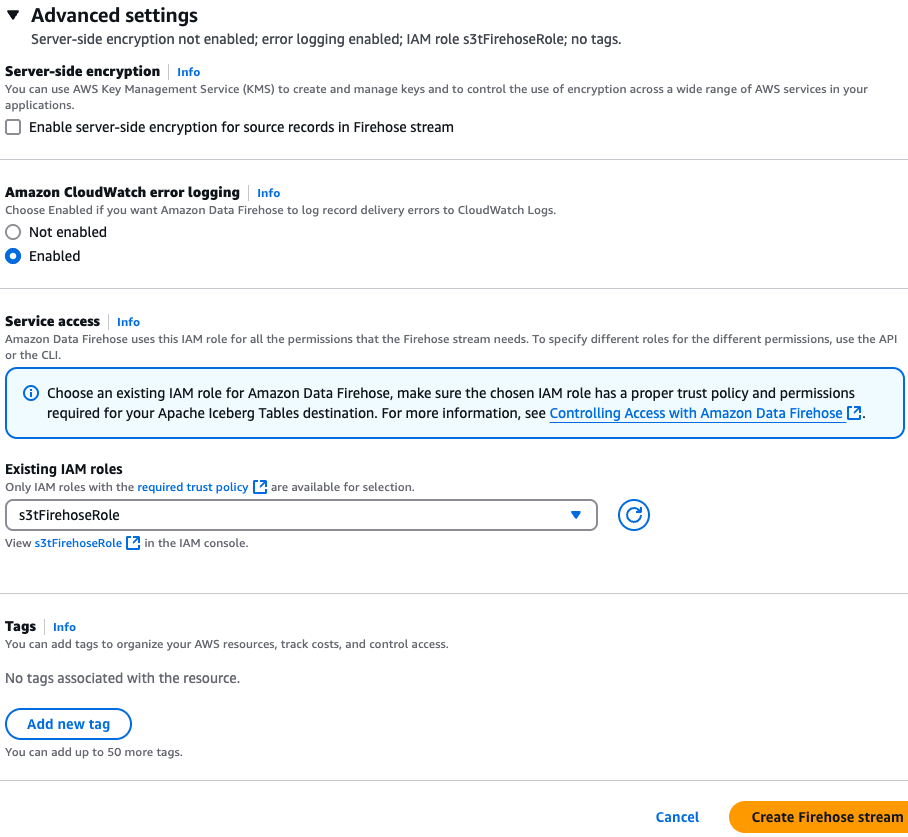 Create firehose stream