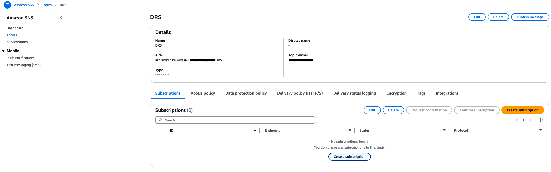 SNS topic details page