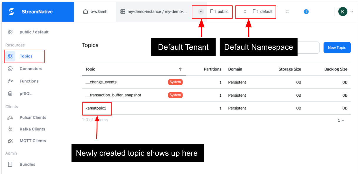 Figure 11_Image showcasing created topic in StreamNative Cloud console