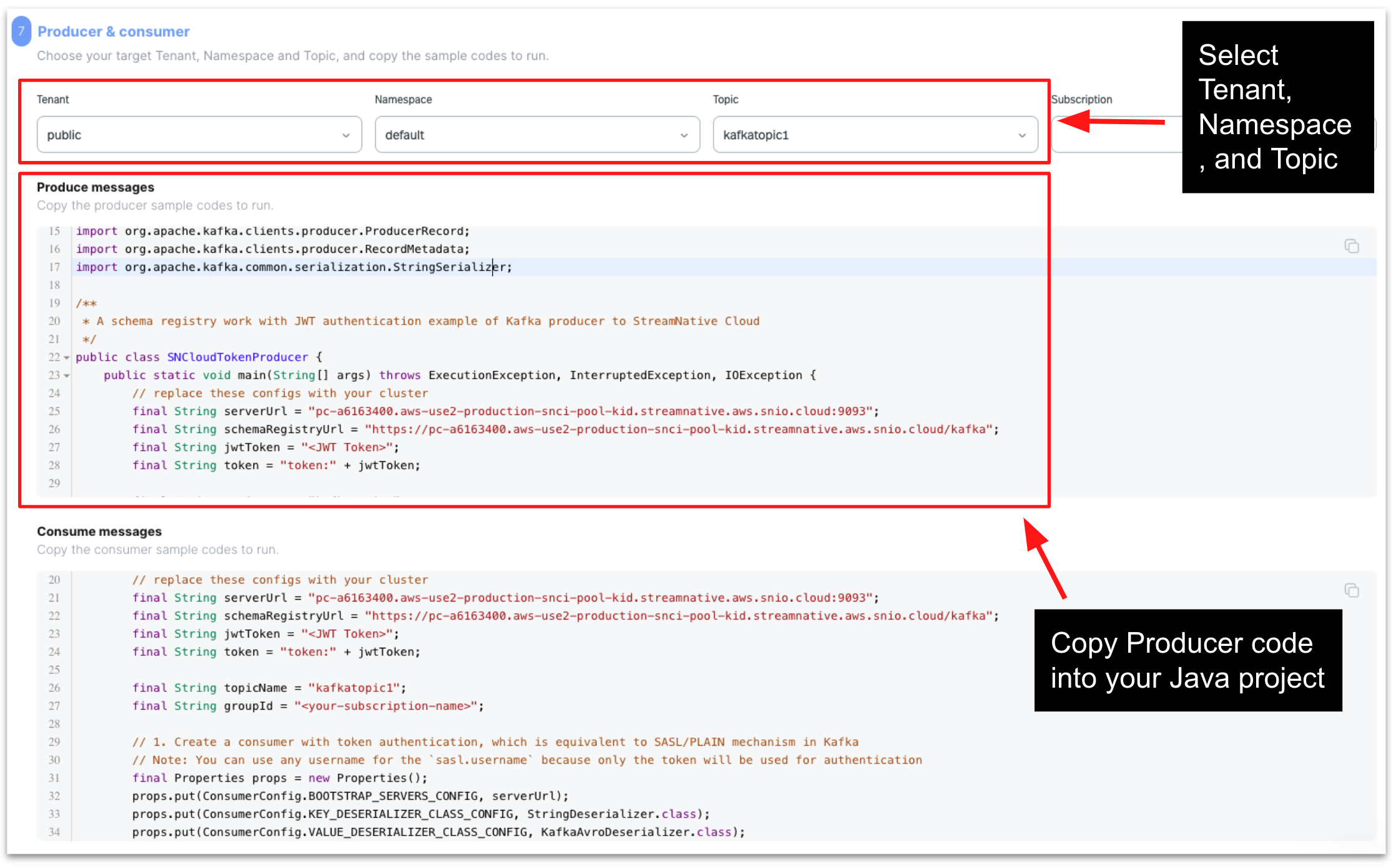 Figure 21_Image showcasing a final step that provides sample producer code based on Java.