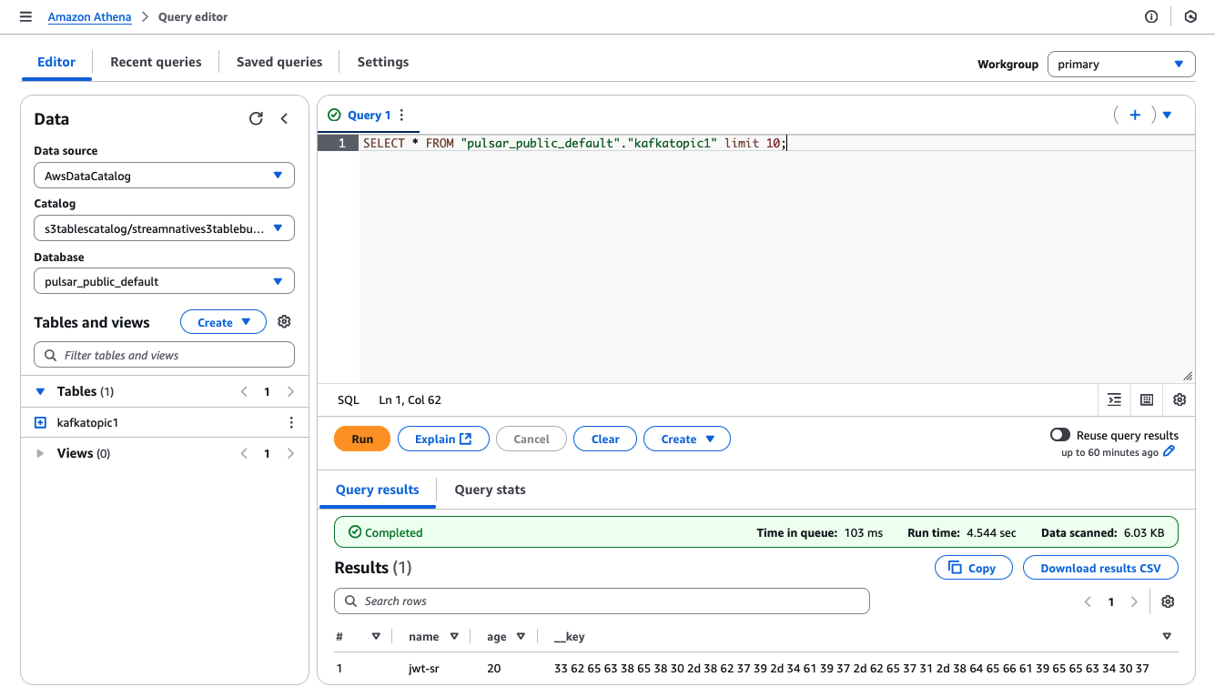 Figure 25_ Image showcasing querying table data stored in Amazon S3 Tables using Amazon Athena console