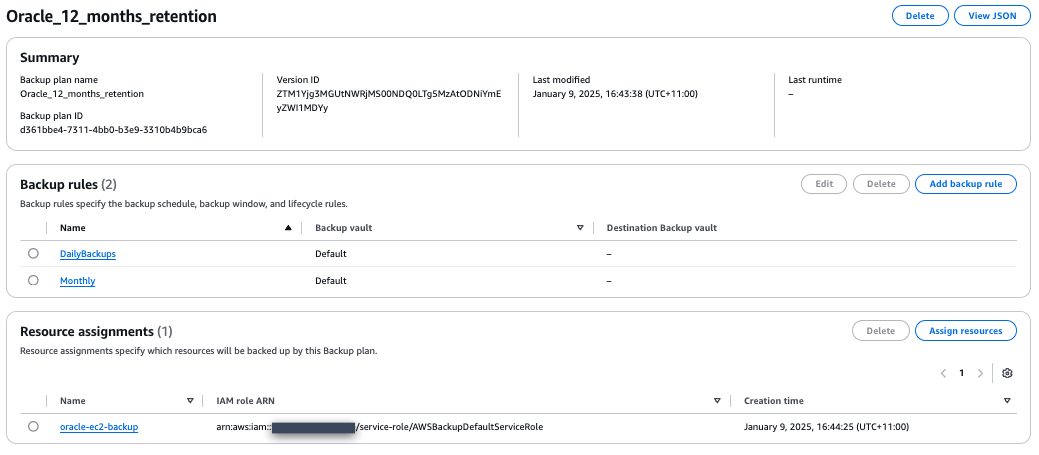 Figure 5. Validate Backup plan configuration