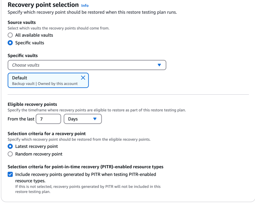 Figure 2: Sample AWS Backup recovery point selection criteria