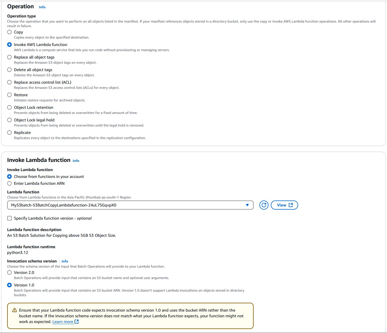 Setting up your Amazon S3 Batch Operations job in the S3 console - creating a job