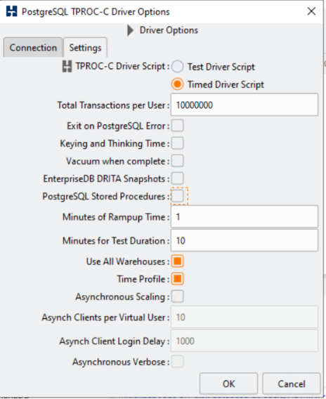 Figure 3: Stress Test Options – OLTP