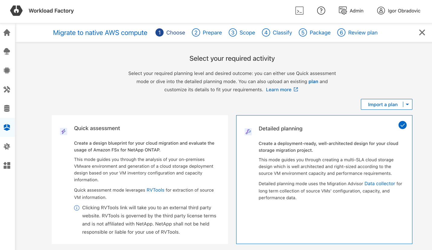 Workload factory migration advisor