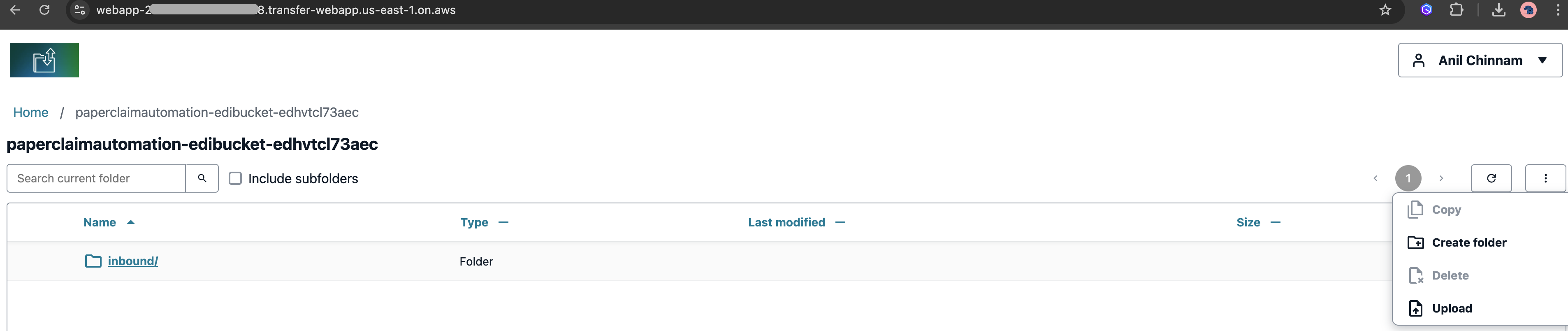 Transfer Family web apps interface showing file management options