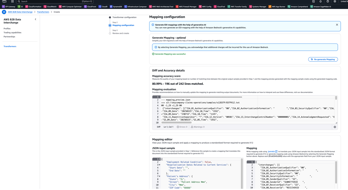 AWS B2B Data Interchange with Generate Mapping capability