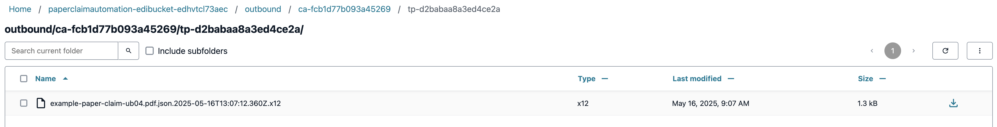 HIPAA 5010 837 X12 written to the output prefix Amazon S3 bucket